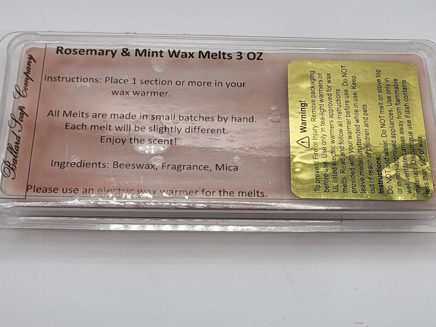 Rosemary & Mint Wax Melt Bar 100 % beeswax