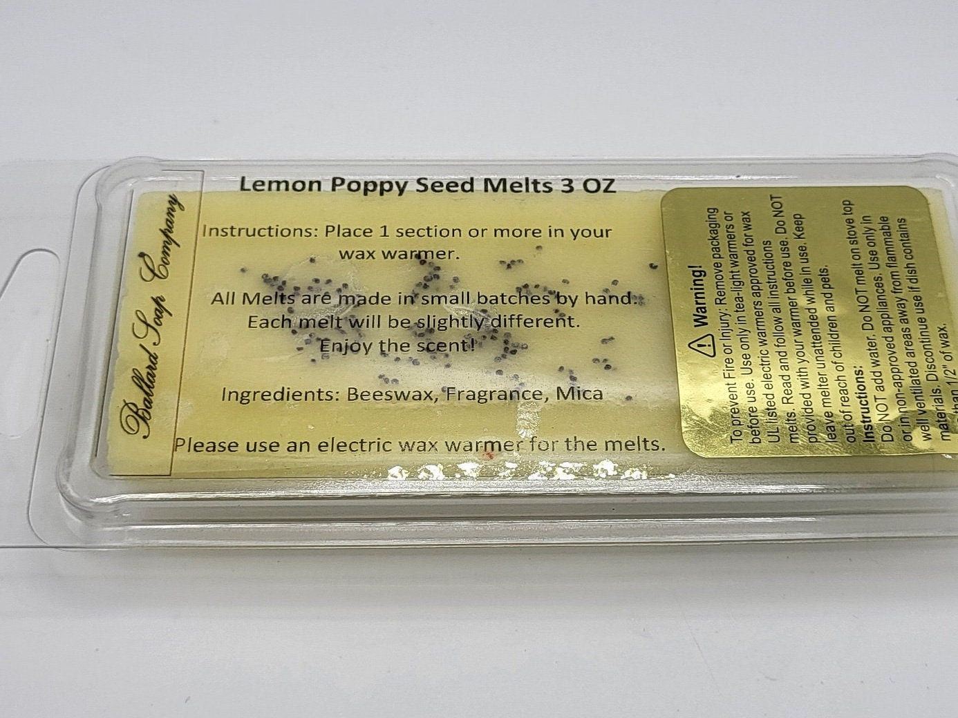 Lemon Poppyseed Wax Melt Bar 100 % beeswax